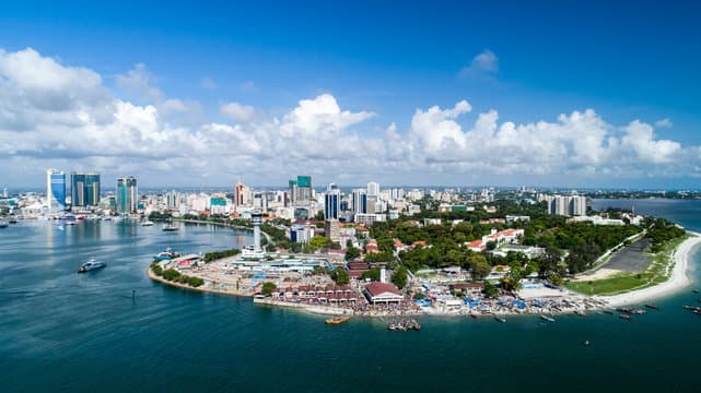 A cityscape of Dar es Salaam with modern buildings